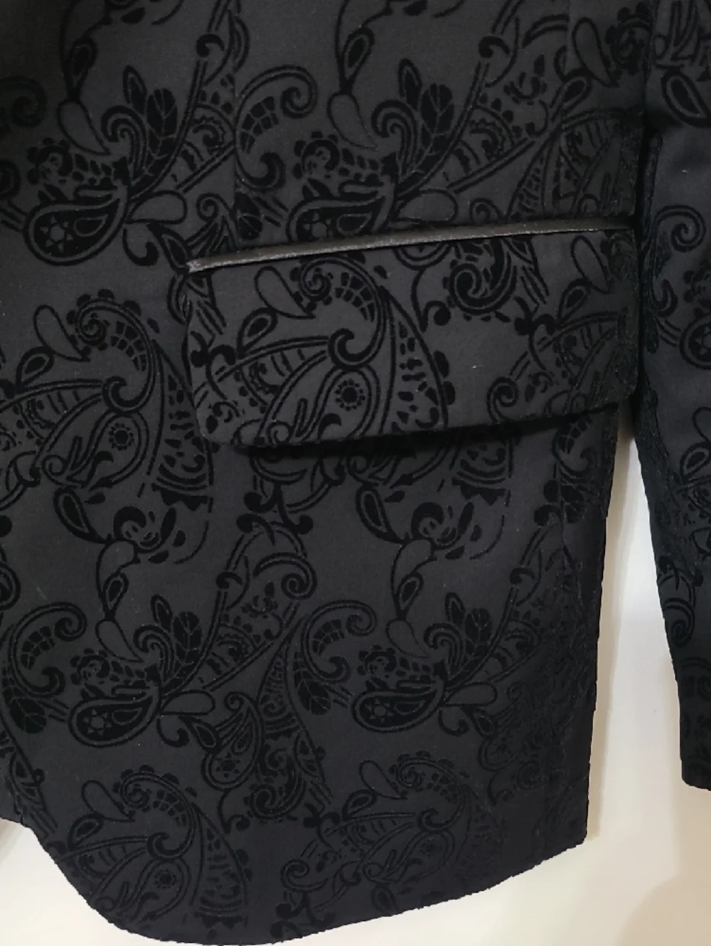 INC Men's Black Jacquard Floral Patterned 2-Button Slim Fit Blazer Jacket- Small